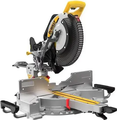 A Dewalt miter saw is shown against a white background.