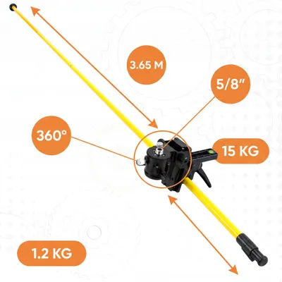 Productafbeelding van Laserstang schroefbaar 365 cm met laserlift, spanstang vloer-plafond voor laserwaterpas, 360 graden draaibare houder, 1/4 inch, met hoes, AI-gegenereerde afbeelding