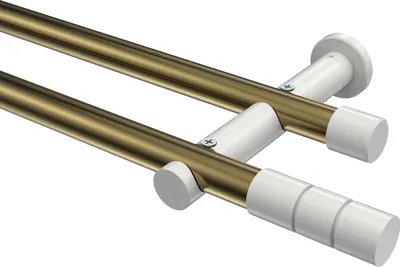 Produktbild von Interdeco Gardinenstange / Vorhangstange Messing Antik / Weiß, Typ Platon Elanto (Rillenzylinder) ohne Ringe, 20 mm Ø 2-läufig, 160 cm