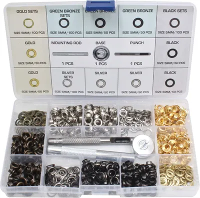 Immagine prodotto di Set occhiello strumento kit, rondelle metallici professionale, grommet kit, occhielli in metallo per teloni borse scarpe abbigliamento, 403 pezzi