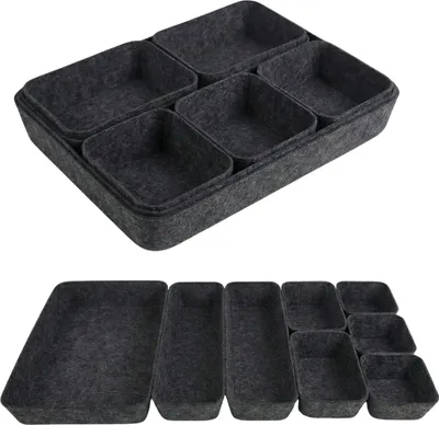 Produktbild von G.schmückt Filz Schubladen Organizer 8er Set, Aufbewahrungs- & Sortierboxen, Filzboxen Ordnungssystem Büro, Bad & Schminke, Dunkelgrau