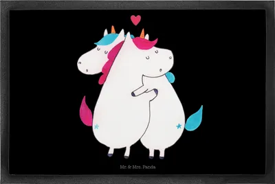 Produktbild von Mr. & Mrs. Panda Schmutzmatte Einhorn Mitteilung 50 x 75 cm - Schwarz - Geschenk, fußmatte, Valentinstag, Einhörner, Spruch, abstreifer, Fußabtreter, Schuhabstreifer, Ehe