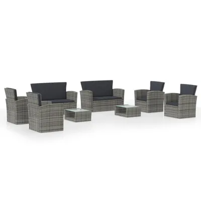 Immagine prodotto di Set Divani da Giardino 8 pz con Cuscini in Polyrattan Grigio