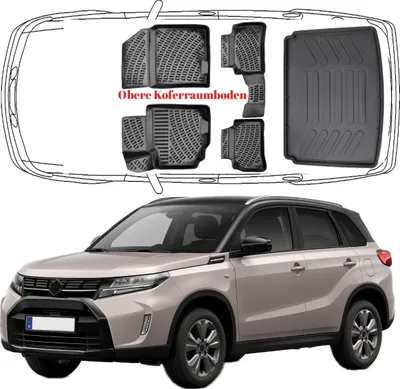 Produktbild von 3D Auto Fußmatten & Obere Kofferraumwanne Set Kompatibel mit Suzuki Vitara Typ LY ab 2015