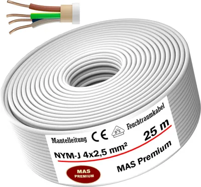 Produktbild von Feuchtraumkabel Stromkabel Mantelleitung 25 m NYM-J 4x2,5 mm² Elektrokabel