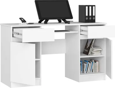 Obrázok produktu pre Písací stôl 135 cm s 2 dverami, 2 zásuvkami, počítačovým stolíkom, výsuvom na klávesnicu a 5 priehradkami