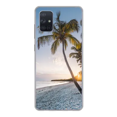 Produktbild von MuchoWow® Handyhülle Schutzhülle Hülle für Samsung Galaxy A71 Strand - Sonnenuntergang - Palme Silikon Softcase Handy Hülle - Kartenbesitzer