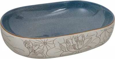 Produktbild von vidaXL Aufsatzwaschbecken Sandfarben Blau Oval 59x40x14 cm Keramik