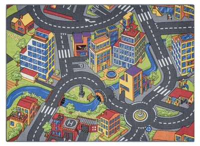 Zdjęcie produktu dla DYWAN REBEL ROADS Town life 97 Duże miasto, ulice dla dzieci antypoślizgowy - szary 95x133 cm