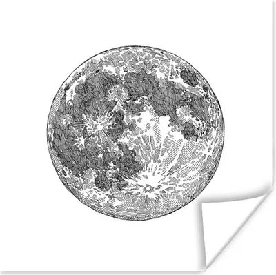 Produktbild von MuchoWow® Poster Eine schwarz-weiße Illustration des Mondes 30x30 cm - Wandposter - Printing