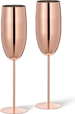 Obrázek produktu pro dárková sada 2 sklenic na šampaňské z nerezové oceli (250 ml), sklenice na šampaňské a prosecco - dekorace na halloweenský stůl, dárková sada k Vánocům, růžové zlato, 2 ks