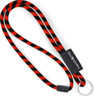 Produktbild von WEBBOMB® Tubular Lanyard rot orange / schwarz rund & weich mit Sicherheitsverschluss & Schlüsselring als Schlüsselanhänger für Ausweis Handy Schlüssel