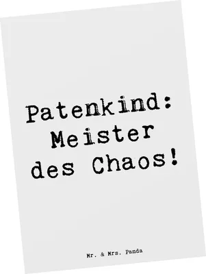 Produktbild von Mr. & Mrs. Panda Ansichtskarte Spruch Patenkind Chaosmeister - Weiß - Geschenk, Postkarte, Ansichtskarten, Fürsorge, bildkarte, Patenschaft, Grußkarte, Humor, Familie