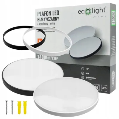 Zdjęcie produktu dla Plafon LED okrągły biało-czarny 12W Neutralna biel 1400lm tworzywo sztuczne wym:5x25x25cm IP20 Ecolight