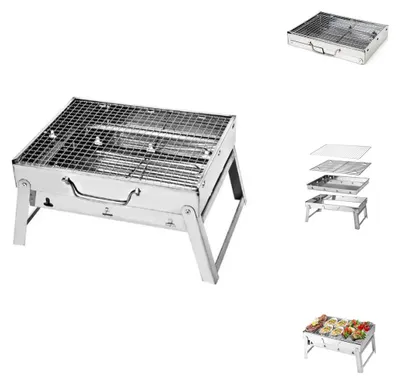 Immagine prodotto di Toolbrothers Barbecue a carbonella portatile in acciaio inox per il campeggio, da allestire senza attrezzi 43 x 29 x 23 cm Smoker BBQ Pit Grill argento