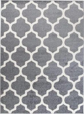Produktbild von Moderner Teppich mit marokkanischem Muster – Grau Weiß : 80x150 cm
