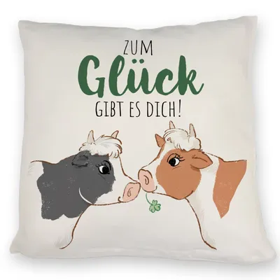 Produktbild von Kuh-Paar Kissen mit Spruch Zum Glück gibt es dich