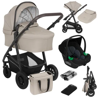Produktbild von Lionelo Bianka 3in1 Kinderwagen, Autotransporter, Autositz, klappbar, Travel System Rückenlehne verstellbar 360o Räder Polsterung, Verdeck XXL-Beige