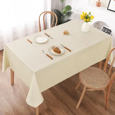 Obrázok produktu pre Obrus, umývateľný, vzhľad ľanu, 140x280 cm, polyester, vodeodolný, odolný voči poškriabaniu, béžová farba