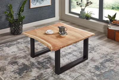 Produktbild von Couchtisch Baumkante massiv Akazie Natur 80 x 80 schwarz BILLY