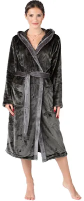 Image de Peignoir long à capuche et ceinture pour femme Bellivalini BLV50-168 (graphite/gris, M)