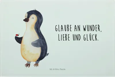 Produktbild von Mr. & Mrs. Panda Glas Schneideplatte Pinguin Marienkäfer - Weiß - Geschenk, schneidunterlage, Glasschneidebrett, Schneidplatte, Schneidbrett, Aufmerksam, Liebe, Hackbrett