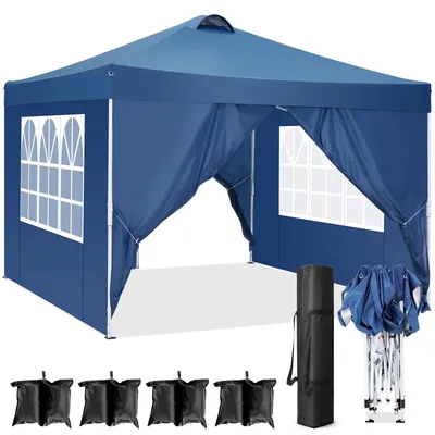 Produktbild von Faltpavillon 3x3m Pop Up Pavillon mit 4 Seitenwänden, wasserdicht, UV-Schutz 50+ Gartenzelt Partyzelt für Garten Party Markt Picknick, inkl .Tasche, Blau