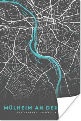 Produktbild von MuchoWow® Poster Blau - Deutschland - Karte - Stadtplan - Mülheim an der Ruhr 80x120 cm - Papierdruck