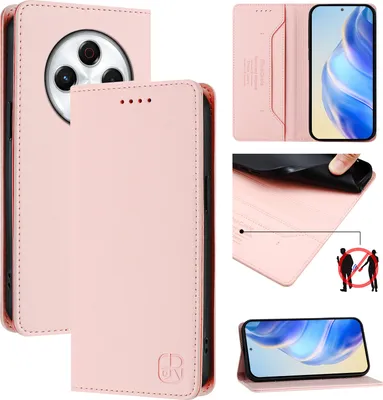 Produktbild von Lederhülle für Tecno Spark 30 4G Hülle Flip Brieftasche Kartenfächern Ständer Schutzhülle Pink