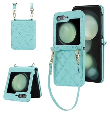 Image de Pour Samsung Galaxy Z Flip7 FE / Flip6 5G Design Housse de protection texture losange avec lanières clés bleu clair