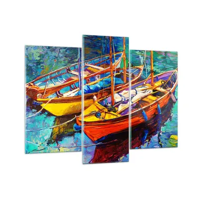 Produktbild von Bilder auf glas - Boote Bunt Angeln Wasser - 130x100cm - Glasbilder - Wandbilder - Kunstdruck - zum Aufhängen bereit - Wanddekoration aus Glas - Glas Bilder - Wandbild auf Glas - GCB130x100-2858