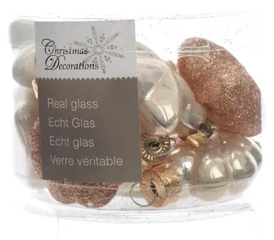 Produktbild von Weihnachtsbaumkugeln Glas Blüten Sterne Herzen Zapfen 12 Stück perle