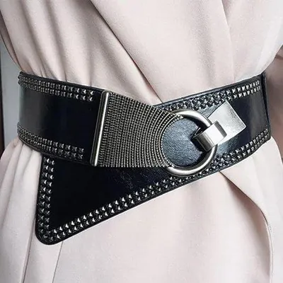 Zdjęcie produktu dla Elastyczny pasek damski zpoliuretan i metalową klamrą, styl retro, czarny, 1 metr.