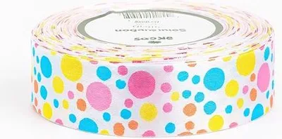 Image de Ruban cadeau imprimé Motif décoratif à pois blancs 25 mm 23 m
