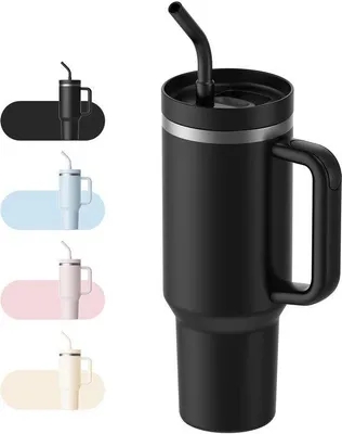 Immagine prodotto di Tazza termica da 1,2 L con coperchio e cannuccia, nera, lavabile in lavastoviglie