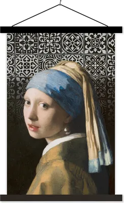 Produktbild von MuchoWow® Textilposter Mädchen mit Perlenohrring - Johannes Vermeer - Delfter Blau 60x90 cm mit schwarzem Rahmen - Poster Wohnzimmer