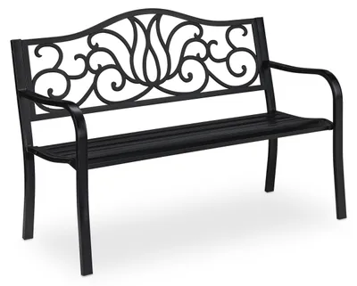 Immagine prodotto di Panchina da giardino Relaxdays in stile antico per 2 persone, per balcone o terrazza, in metallo, dimensioni L 90 x P 127,5 x A 63 cm, acciaio e ghisa, nera