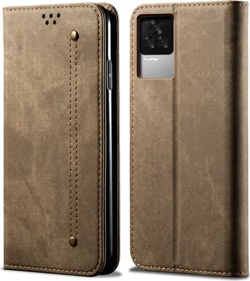 Produktbild von Redmi K50 Hülle, Leder Brieftasche Flip Bookstyle Schutzhülle mit Standfunktion für Xiaomi Redmi K50 Khaki