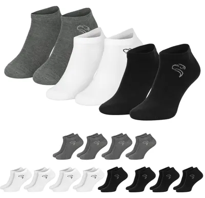 Produktbild von 12 Paar Sneaker Socken für Damen & Herren - Kurze Halbsocken aus Baumwolle - Atmungsaktiv & Bequem - Sportsocken & Laufsocken Schwarz/Grau/Weiß-39/42