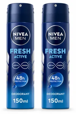 Obrázok produktu pre 2 x NIVEA MEN Fresh Active, antiperspirant vo forme spreju - 150 ml - výhodná balenka - 2 kusy