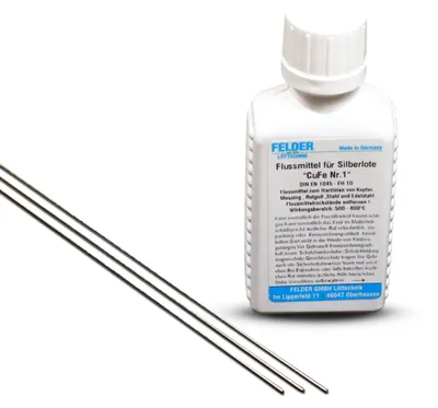 Silberlötstäbe 1 mm L-Ag55Sn, 3 Stück, 500 mm, mit 50 ml Flussmittel