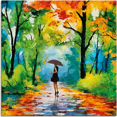 Produktbild von ARTland Leinwandbild Herbstlicher Spaziergang im Park Größe: 70x70 cm