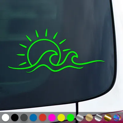Produktbild von PantherPixel Strand Meer Aufkleber Sonnenschein Camping Sonne Sticker Auto Geschenkidee Farbe Neon-Grün