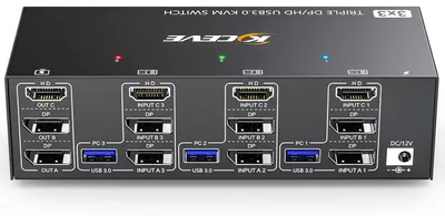 Zdjęcie produktu dla Przełącznik KVM na 3 komputery i 3 monitory - HDMI i DisplayPort - 8K - USB 3.0 - Czarny