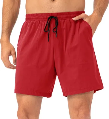 Image de ASKSA Hommes Short de sport Été Séchage rapide Jogging Pantalon court avec poches et cordon de serrage, Rouge, S