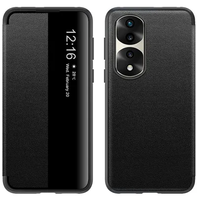 Immagine prodotto di Custodia per Honor 70 Pro sottile custodia in Finto cuoio con finestra di visualizzazione nera