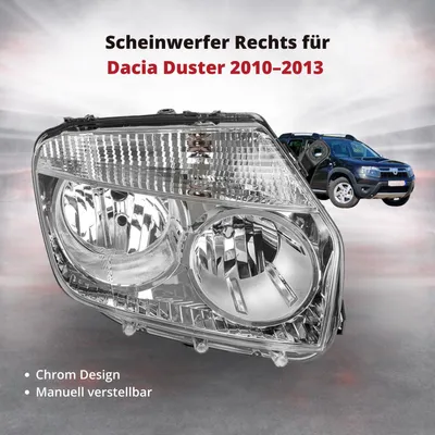 Obrázek produktu pro Přední světlomet vpravo pro Dacia Duster 2010–2013 | Chrom | ručně nastavitelné | OEM 260100067R