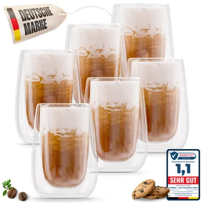 Produktbild von LAPRESO® Latte Macchiato Gläser Doppelwandig | Thermogläser Kaffeegläser Teegläser | Gläser Set 350 ml 6 Stück | Thermogläser Doppelwandig Kaffeetasse