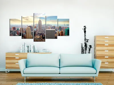 Image de Tableau acoustique New York 200 x 100 cm Tableaux Mousse acoustique Absorbeur acoustique haute performance Isolation acoustique Toile 5 pièces Tableau mural Acoustique intérieure Isolation acoustique 030211-63