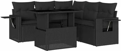 Image de vidaXL Ensemble de salon de jardin 6 pièces avec coussins noir poly rotin